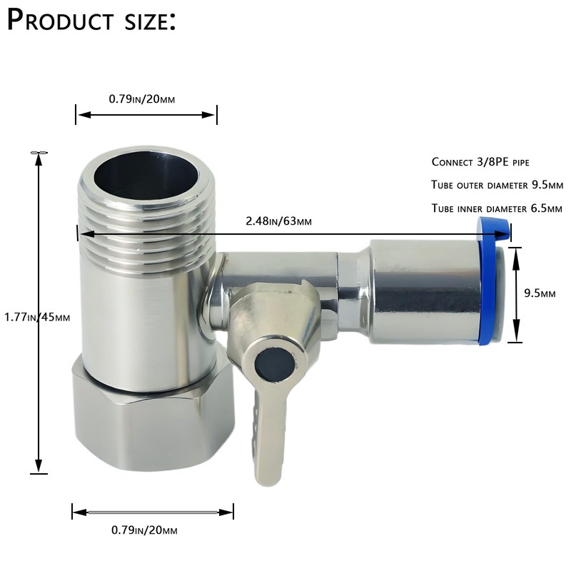 Stainless Steel Water Supply Adapter 1/2" x 1/2" x 3/8"