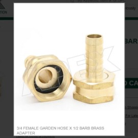 Apex 3/4 FEMALE GARDEN HOSE X 1/2 BARB BRASS ADAPTER # 1165-8