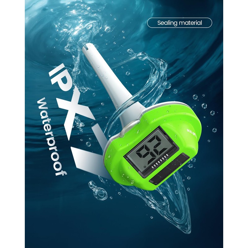 Pool Thermometer Floating Easy Read with Dual Jumbo-Sized Screens, Solar