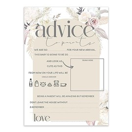 Baby Shower Games - Pack of 20 Advice To Parents Game Cards- Pampas Boho Floral Design (BSPamA2P20)