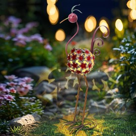 MUMTOP Flamingo Solar Lights Outdoor-Decorative Solar Lanterns Outdoor Waterproof, Tabletop Lamp with Flower Ball Ornaments for Yard Patio Garden Outside Decorations