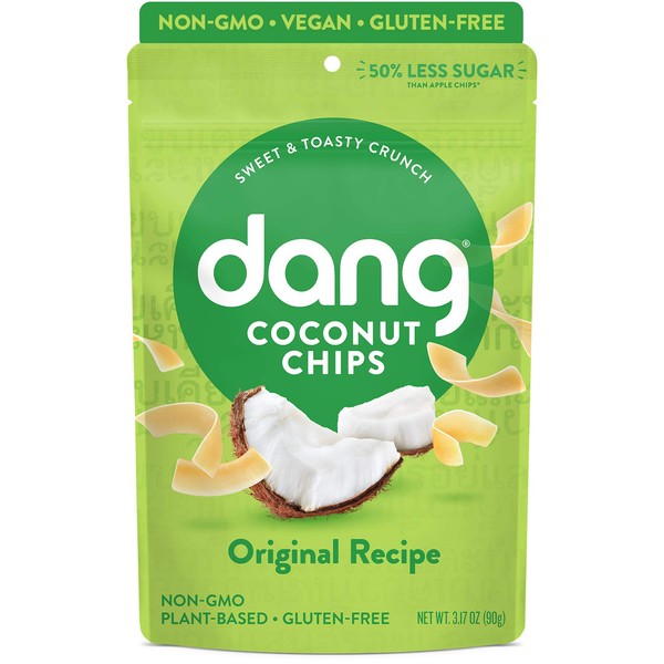 Dang Toasted Coconut Chips | Original | 4 Pack | Vegan, Gluten Free, Non GMO, Healthy Snacks Made with Whole Foods | 3.17 Oz Resealable Bags