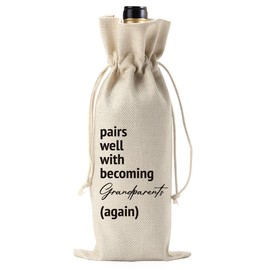 Pairs Well With Becoming Grandparents Again Pregnancy Announcement Wine Bag Baby Announcement Gifts for Grandparents Grandma Grandpa (Wine1604)