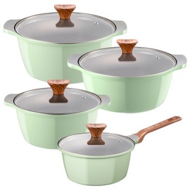 Capstone Glam Retro 8 types of gas pots 4 types + glass lids 4 types (18 pieces + 20 + 22 + 24) Olive / 캡스톤 글램레트로 가스용8종 냄비4종+유리뚜껑4종 (18편수+20+22+24)올리브