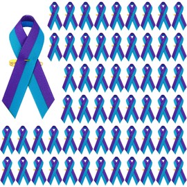 DECYOOL 150 Pcs Suicide Prevention Awareness Ribbons with Safety Pins Teal and Purple Ribbon for Funeral Band Funeral Favors