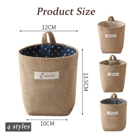 KICPUK 4pcs Cotton Linen Hanging Storage Bag, Wall Mounted Storage Hanging Basket, Folding Small Storage Basket, Hanging Basket With Carrying Handle, Storage for Keys, Toys, Cosmetics