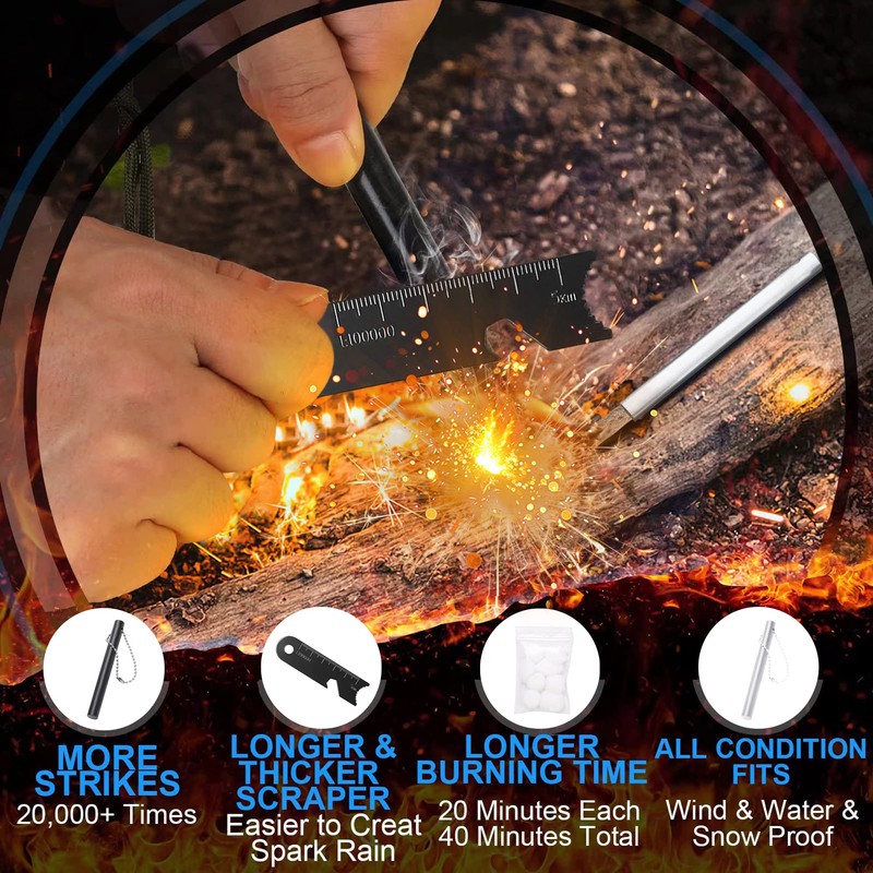 Amtier Fire Steel Flint Survival, Fire Starter Set for Outdoor