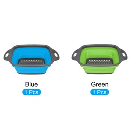 CASA -J Collapsible Colander Set, 2pcs Silicone Square Foldable Strainer Space Saving Suitable for Pasta, Vegetables, Fruits - Blue Green Small