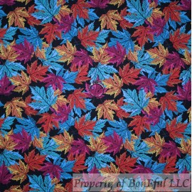 Signature BonEful Fabric FQ Cotton Quilt Black Red Orange Yellow Gold Blue Fall Leaf Small