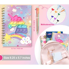 Spiral Notebook for Kids with Pen, 21x14.5cm 160 Lined Pages Unicorn Pop Notebook for Girls Diary with 6 Multi-Colored Pen Fidget Cute Teenager Journal for Girls Gifts for Girls 6 7 8 9 10 Years Old