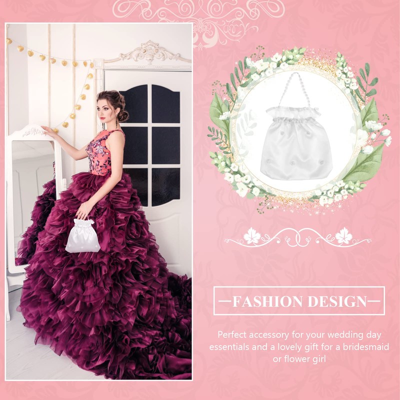 VORCOOL Bridal Bridesmaid White Satin Flower Dolly Bag Handbag,22X21x0.5cm