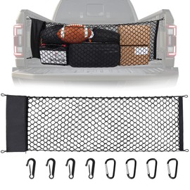SS VISION Truck Bed Cargo Net, Truck Bed Storage Net with Storage Organize Bag Highly Elastic Small Mesh Cargo Net 4 Self-Locking Metal Carabiners for 2013-2024 Chevy Silverado (16.9" X 49" to 62")