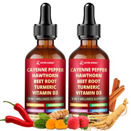 Cayenne Pepper Liquid Drops, 2pcs Cayenne Pepper Extract Drops Supplement Liquid with Hawthorn Berry, Ceylon Cinnamon and 5 More Herbals - Immune Support, Circulation & Overall Wellness