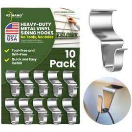 VZ Hang Heavy-Duty Metal Vinyl Siding Hooks 10 Pack - Tool-Free and Drill-Free Siding Hooks for Hanging Outdoor Decorations - Stainless Steel Siding Hooks for Home Siding Clips for Outdoor Lights