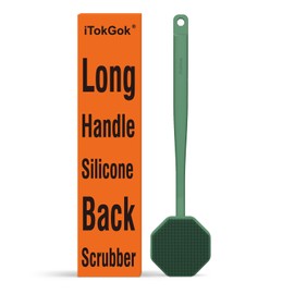 iTokGoK Silver-Infused Silicone Back Scrubber with Long Handle Back Brush for Shower,Back Brush Long Handle for Men and Women,Ergonomic No-Slip Handle, Long-Lasting & Easy to Clean - Midnight Green