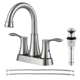 PARLOS Swivel Spout 2-Handle Brushed Nickel Bathroom Sink Faucet with Metal Pop-up Drain and Faucet Supply Lines, Demeter 13627