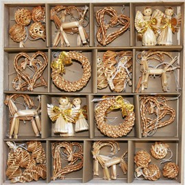 Straw Ornaments - Boxed Assortment (48 pc)