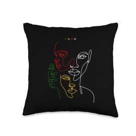 Zimbabwe Faces Green Yellow Red White Zim Colours Line Art Throw Pillow