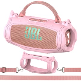 XEGIMOR Silicone Cover Case for JBL Charge 6 Portable Bluetooth Speaker Accessories, Charge 6 Speaker Protective Case with Shoulder Strap (Pink Cover)