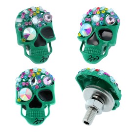 Bashineng Skull License Plate Screws Frame Fasteners Motorcycle License Plate Bolts Kit Cool Funny Sparkling Diamonds Inlay Decoration Aluminum Alloy Stainless Steel Fit Most Cars Truck 4 Pcs (Green)