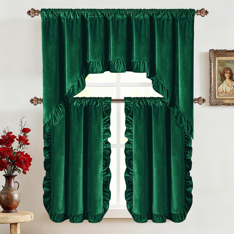 Likiyol Green Velvet Valances for Windows Ruffle Valance Curtains Christmas