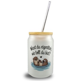 speecheese Weisst du eigentlich, wie toll du bist? Trinkglas mit Bambusdeckel mit Otter Lustiges Otter-Glas für Tierfreunde und humorvolle Momente