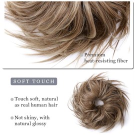 Messy Bun Hair Piece For Women Wavy Hair Scrunchies Synthetic Hair Bun Hairpiece Fluffy Tousled Updo Scrunchie Chignon Wrap On Scrunchy Bun Extensions Donut Instant Ponytail for Women 45g #12H24