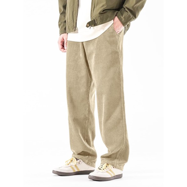 PLEPAN Mens Corduroy Casual Pants Relaxed Fit Drawstring Elastic Waist