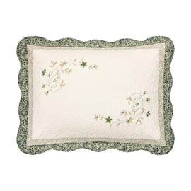 MODERN HEIRLOOM Harper Green Floral Embroidered Quilted Single Pillow Sham - Lightweight Breathable All Seasons Bedding, King Size