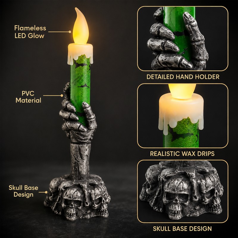 Halloween Skeleton Candle Light for Party Decor – Flameless Skull