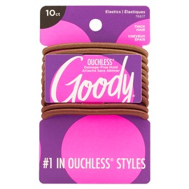Goody Ouchless Hair Elastics – No Pull, No Breakage, Tangle-Free Hold for Thick, Curly, Coily & Textured Hair – 10 Count, Brunette, Long-Lasting Ponytail Holders for Women & Men