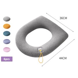 Kellegour Pack of 6 Warm Toilet Seat Covers with Hanging Loop, Toilet Seat Pad Washable Toilet Seat Cover with 6 Transparent Hooks, Toilet Lid Cover Accessories, Fits All Oval Toilet Seats