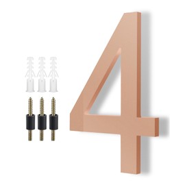 Modern House Numbers for Outside - DEWEL Floating Large 8 Inch Brass Address Numbers for House, Door, Farmhouse, Street - Both Floating & Flush Styles - House Number 4