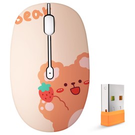 FMOUSE Lindo Mouse Bluetooth, Inalámbrico con tecnología 2,4 GHz, Ratón de Dibujos Animados de Computadora Portátil con Receptor USB, Compatible con Windows, Mac y Chrome - Kerry Bear