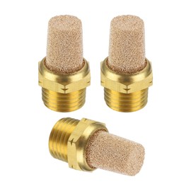 PATIKIL Pneumatic Muffler NPT 1/4, 3 Pack Sintered Bronze Brass Air Compressor Exhaust Muffler Filters Air Solenoid Valve Muffler Fitting for Automation Pneumatic Equipment, Golden