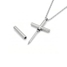 Kornnapa Self Defense Cross Necklace for Men, Hidden Spike Pendant Religious Cross Jewelry for Women Stainless Steel Link Chain Necklace, Silver
