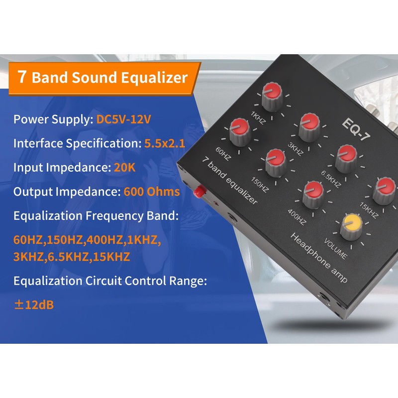 7 Band Sound Equalizer, Dual Channel Digital Equalizer, 12dB High