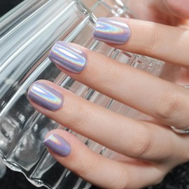 Press on Nails Short, Jofay Fashion Soft Gel Fake Nails, Rainbow Laser Purple Press on Nails, Reusable & Natural Acrylic False Nails, Stick on Nails for Women Girls Gift, Glue on Nails Kit 32 Pcs