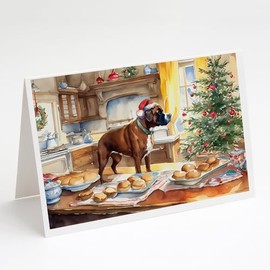 Caroline's Treasures DAC3750GCA7P Boxer Christmas Cookies Greeting Cards Pack of 8 Blank Cards with Envelopes Whimsical A7 Size 5x7 Blank Note Cards