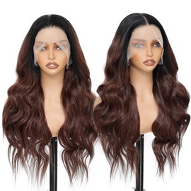 Sakkou Synthetic Lace Front Wig 13x6 Ear To Ear Frontal Lace Wig 200% Density Glueless HD Lace Pre-plucked Hairline 26inch Long Wavy Wig For Women Daily And Party Beginer Friendly(1B/Brown)
