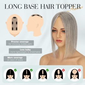 Hairro Human Hair Toppers For Women No Bangs Remy Short Topper Hair Pieces Clip On Wiglet Hair Extensions Balayage Handmade Toupee Hairpiece 8 Inch 33g #G3 Light Grey