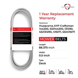 144200 Craftsman Deck Belt Replacement, Length 88.375", Heavy-Duty Aramid Cord Belt Replaces 131290 532131290 419271 532144200 for Husqvarna LT, LTH, LR, YT, YTH Series, Series of Poulan Craftsman
