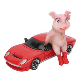 Pig Statue UV Resistant Coating Handcraft Resin Pig Figurine Red Sports Car Model for Bookshelves Home