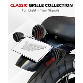 Eagwinger Motorcycle Grille Tail light and Turn Signals Kit LED Taillight Assembly Universal Compatible with Harley Sporster Café Racer Cruiser Bobber Chopper (Kit Black)