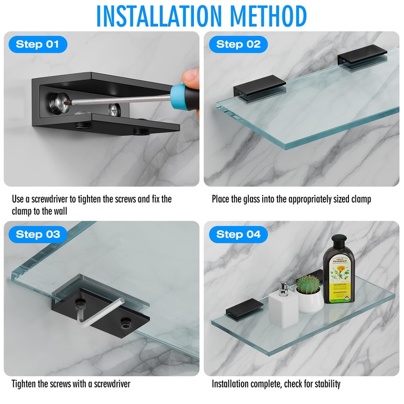 Ranbo 2 Pcs Frameless Glass Clamp Brackets for Shelf and