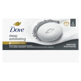 Dove Beauty Bar Soap 6 Bars Deep Exfoliating Charcoal Powder & Glycerin, for Softer, Smoother Skin, Scrubs Away Impurities 3.75 oz