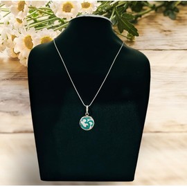 Handmade Om Pendant with Turquoise Gemstone Inlay 925 Sterling Silver Plated Spiritual Peace and Harmony Jewellery for Women and Men