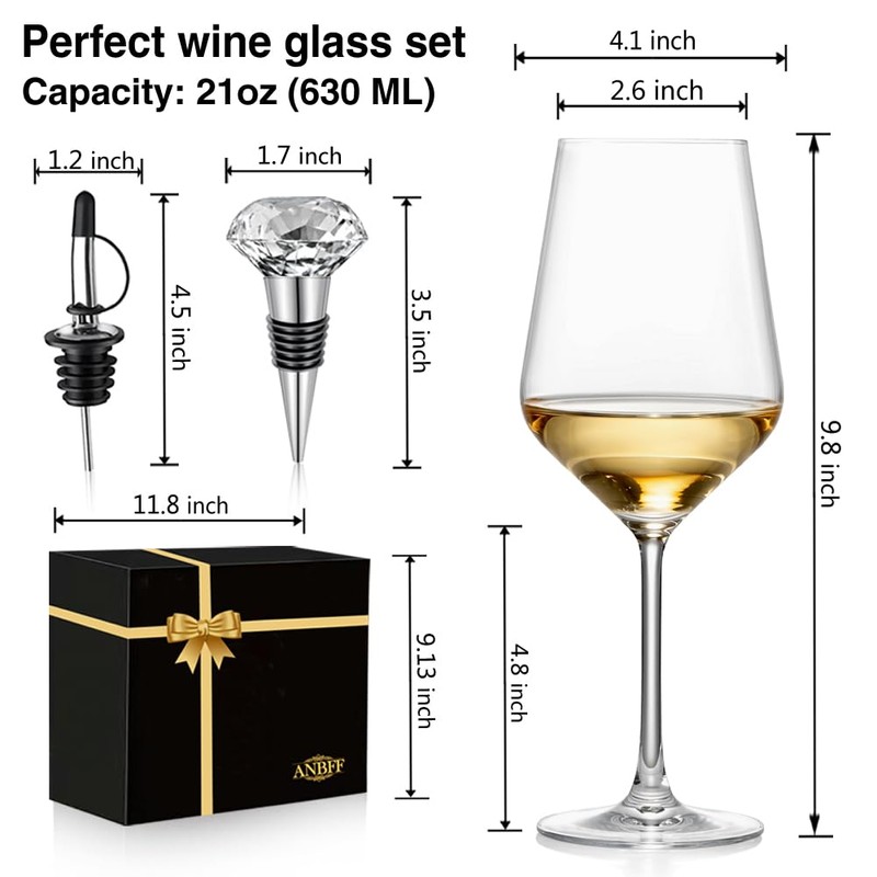ANBFF Crystal Wine Glasses Set of 2-21oz Hand Blown Long