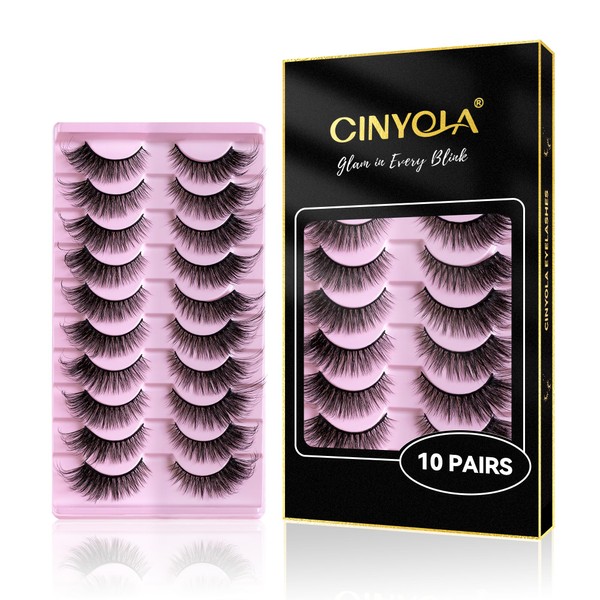 CINYOLA 10 Pairs Mink Lash Fluffy Wispy False Eyelashes, Cat