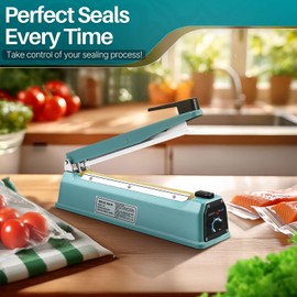 Flexzion Impulse Sealer 12 Inch (300mm) 400W Heat Sealer Machine with Adjustable Heating Mode, No Warm Up Needed, Portable Bag and Seal Impulse with Replacement Element Grip and Teflon Tape